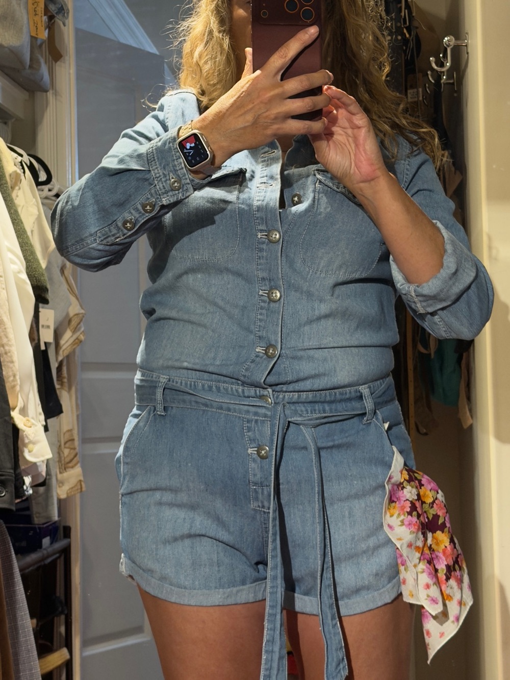 Sz S ⭐️Free People Chambray Drapey Shortall Romper PTP 20” W 18”